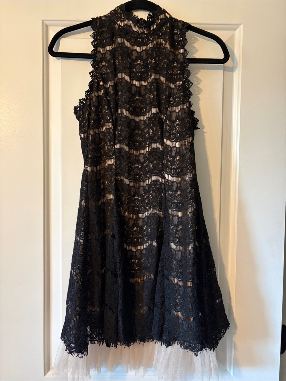 Three Hearts Black Lace High-Neck Mini Dress